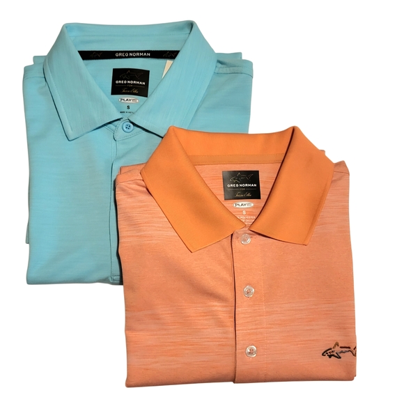 Greg Norman Collection Other - (2) Greg Norman for Tasso Elba Play Dry Polo Blue Tangerine Shark Logo Golf